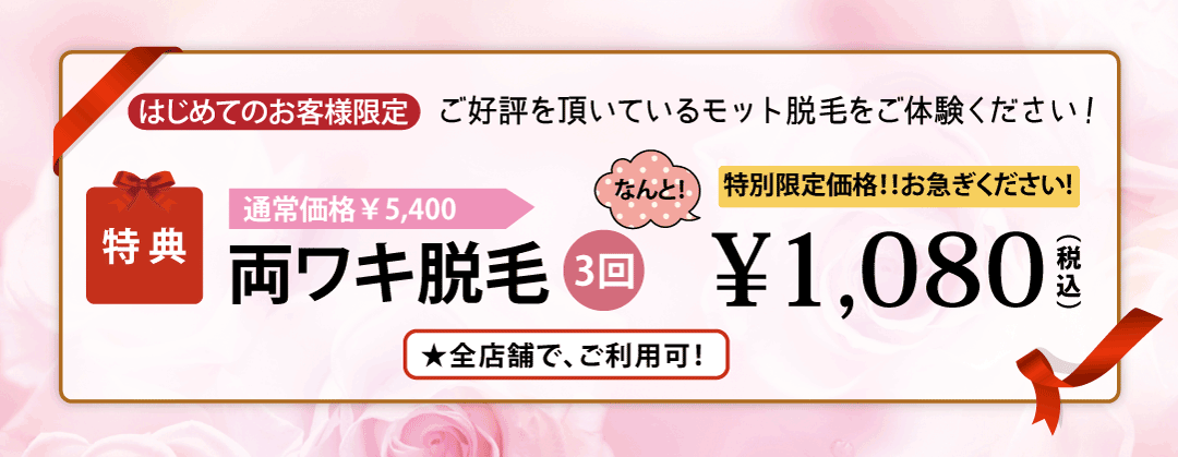 泉佐野・泉南のサロン脱毛3回1080円